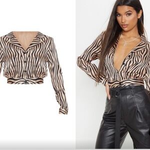 Pretty little thing Satin crop shirt